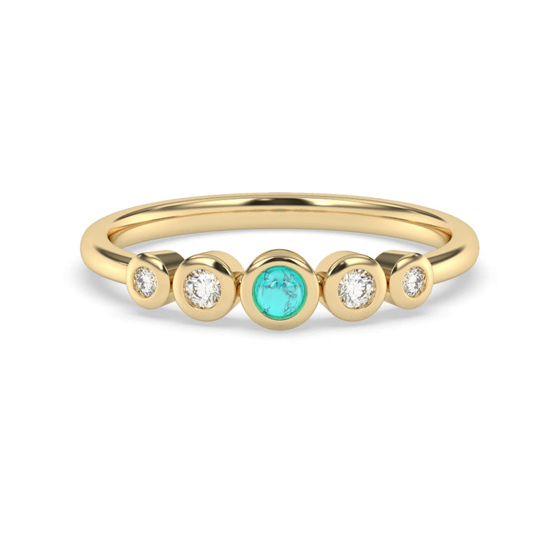 .22ct G SI 14K Yellow Gold Diamond & Turquoise Band Ring Size 7