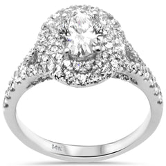 SPECIAL!1.87ct G SI 14K White Gold Double Halo Oval Shape Diamond Engagement Ring  Size 6.5