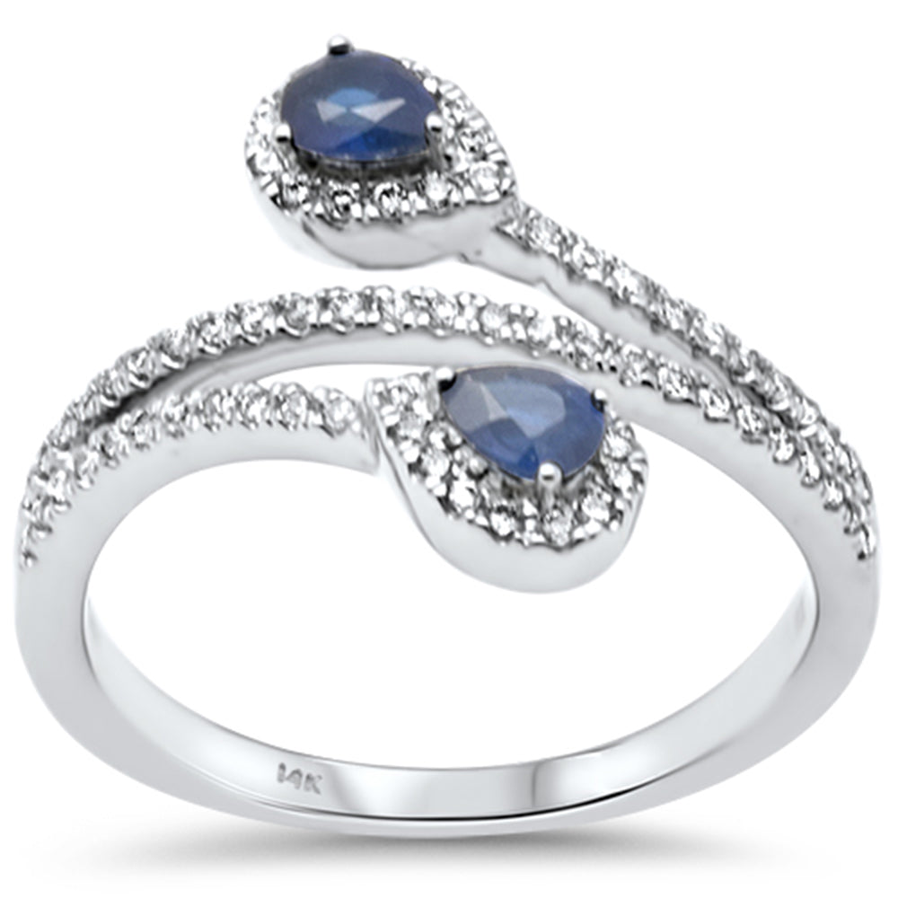 SPECIAL! .62ct Gemstones G SI 14K White Gold Diamond & Blue Sapphire Gemstones Wrap Around Band Ring Size 6.5