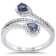 SPECIAL! .62ct Gemstones G SI 14K White Gold Diamond & Blue Sapphire Gemstones Wrap Around Band Ring Size 6.5