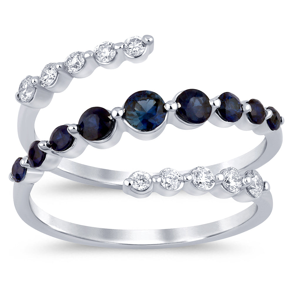 SPECIAL!.79ct G SI 14K White Gold Diamond & Blue Sapphire Gemstones Wrap Around Band Ring Size 6.5