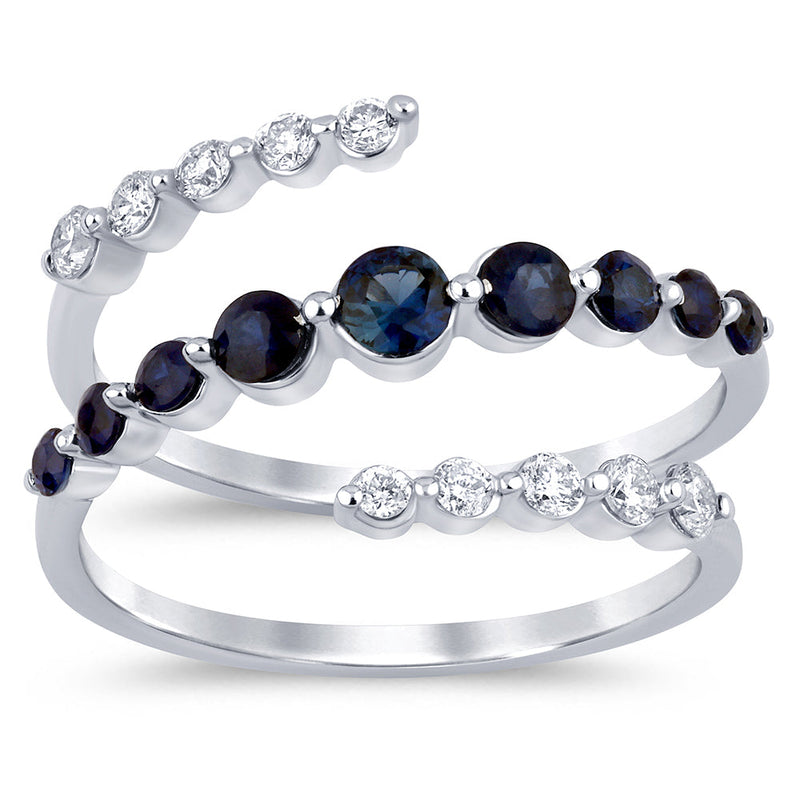 SPECIAL!.79ct G SI 14K White Gold Diamond & Blue Sapphire Gemstones Wrap Around Band Ring Size 6.5