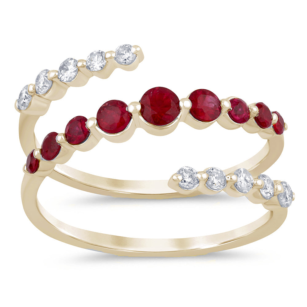 SPECIAL! .76ct Gemstones G SI 14K Yellow Gold Diamond & Ruby Gemstones Wrap Around Band Ring Size 6.5