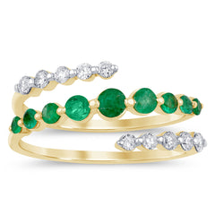 SPECIAL! .68ct Gemstones G SI 14K Yellow Gold Diamond & Natural Emerald Gemstones Wrap Around Band Ring Size 6.5