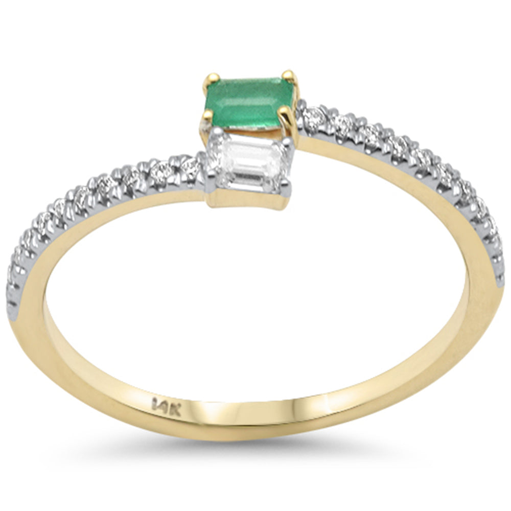 SPECIAL!.36ct G SI 14K Yellow Gold Diamond & Emerald Gemstone Wrap Around Band Ring Size 6.5