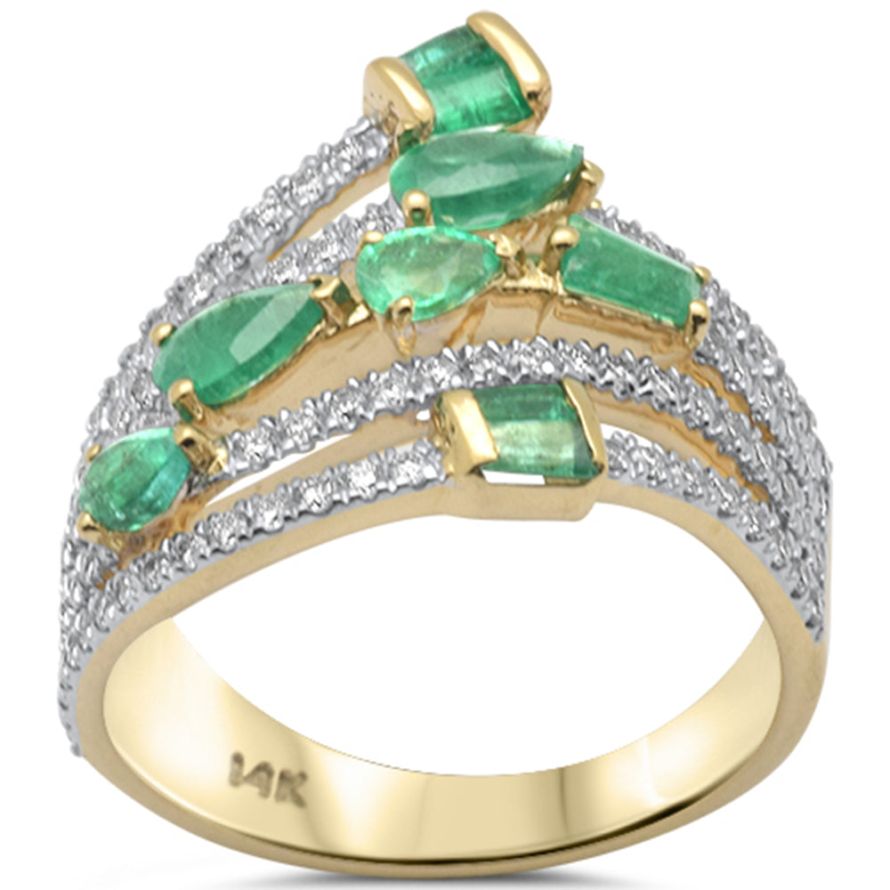 SPECIAL! 1.56ct G SI 14K Yellow Gold Diamond & Emerald Gemstones Wrap Around Band Ring Size 6.5
