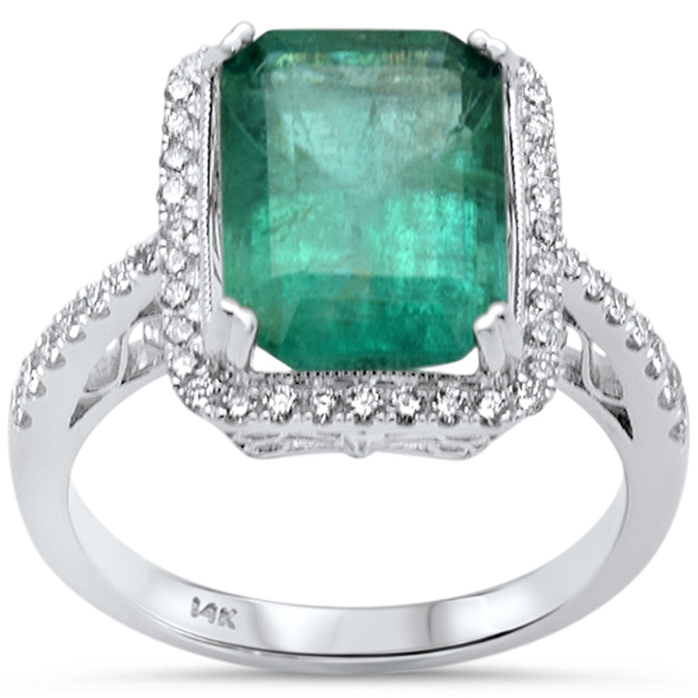SPECIAL! 5.56ct G SI 14K White Gold Diamond & Natural Emerald Gemstone Ring  Size 6.5