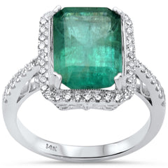 SPECIAL! 5.56ct G SI 14K White Gold Diamond & Natural Emerald Gemstone Ring  Size 6.5