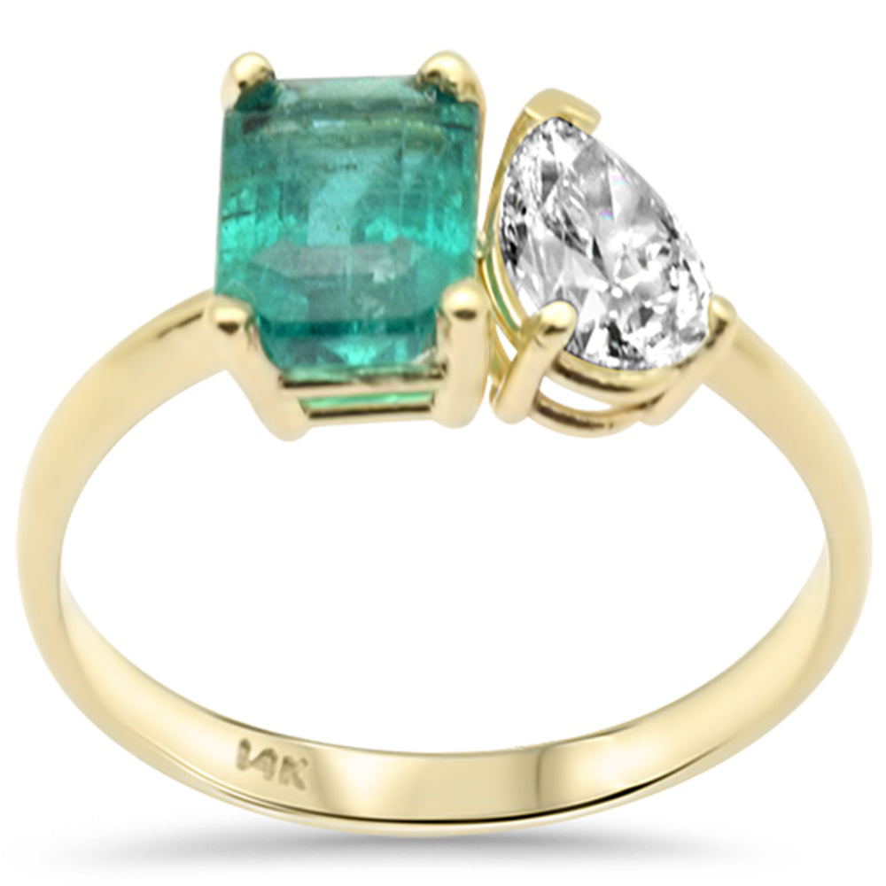 SPECIAL! 2.33ct Gemstones G SI 14K Yellow Gold Pear Diamond & Natural Emerald Gemstones Ring Size 6.5