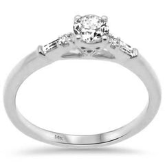 SPECIAL! .46ct G SI 14K White Gold Round & Baguette Diamond Engagement Ring Size 6.5