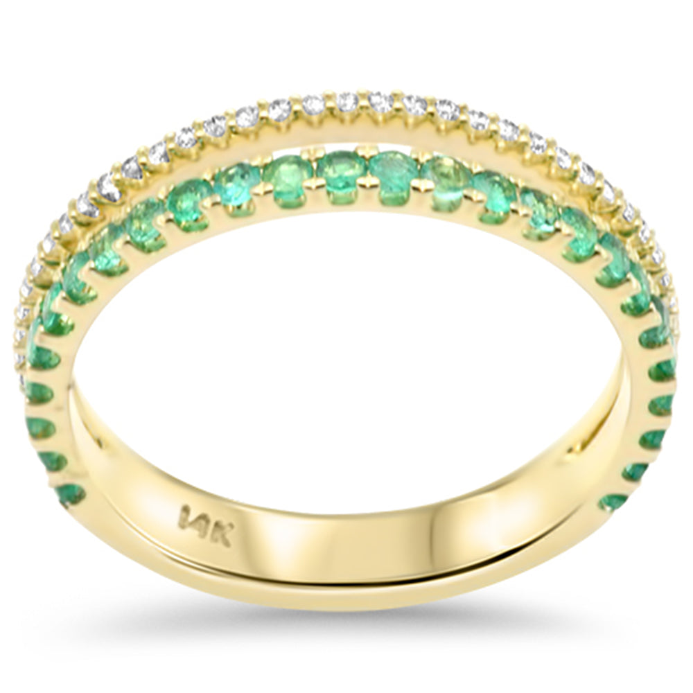 SPECIAL! .48ct G SI 14K Yellow Gold Diamond & Natural Emerald Gemstones Band Ring Size 7