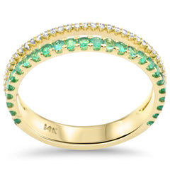 SPECIAL! .48ct G SI 14K Yellow Gold Diamond & Natural Emerald Gemstones Band Ring Size 7