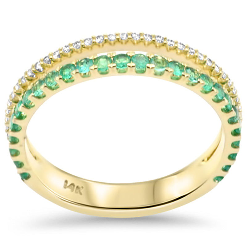 SPECIAL! .48ct G SI 14K Yellow Gold Diamond & Natural Emerald Gemstones Band Ring Size 7