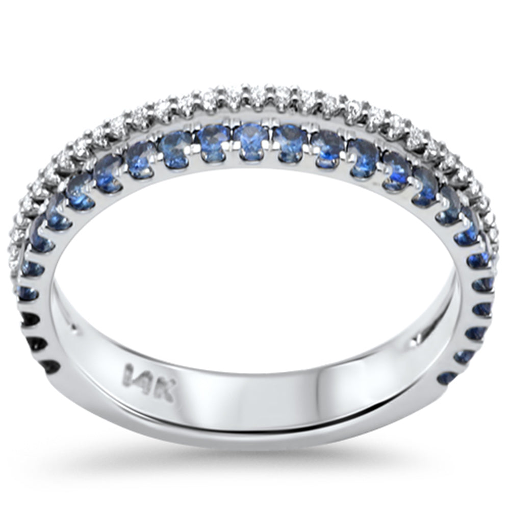 SPECIAL! .66ct G SI 14K White Gold Diamond & Blue Sapphire Gemstones Band Ring  Size 7