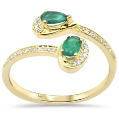 SPECIAL! .46ct G SI 14K Yellow Gold Diamond & Natural Emerald Gemstones Wrap Around Band Ring Size 6.5