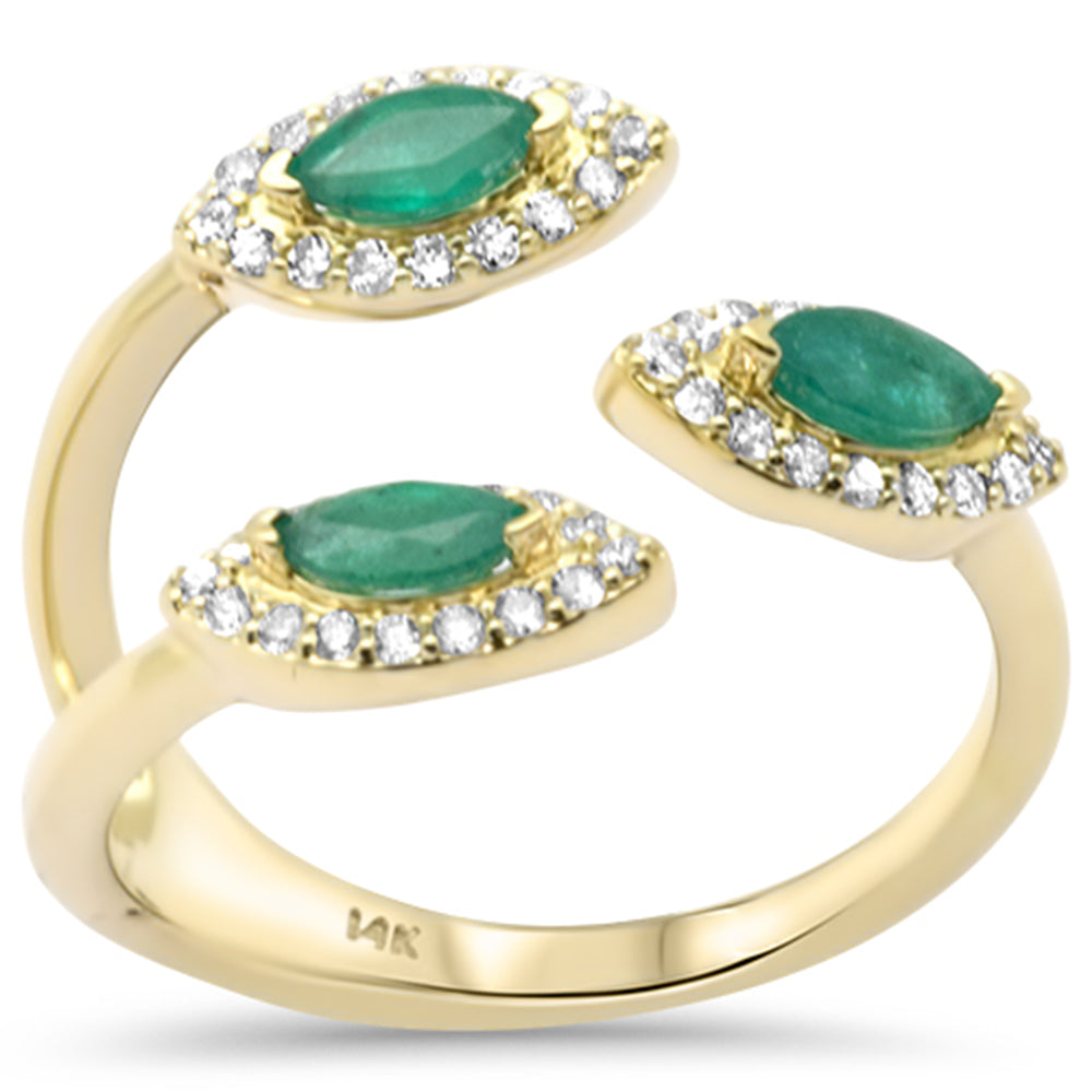 SPECIAL! .72ct G SI 14K Yellow Gold Diamond & Natural Emerald Gemstones Band Ring Size 6.5