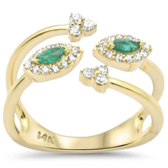 SPECIAL! .43ct  G SI 14K Yellow Gold Diamond & Natural Emerald Gemstones Open Band Ring Size 6.5