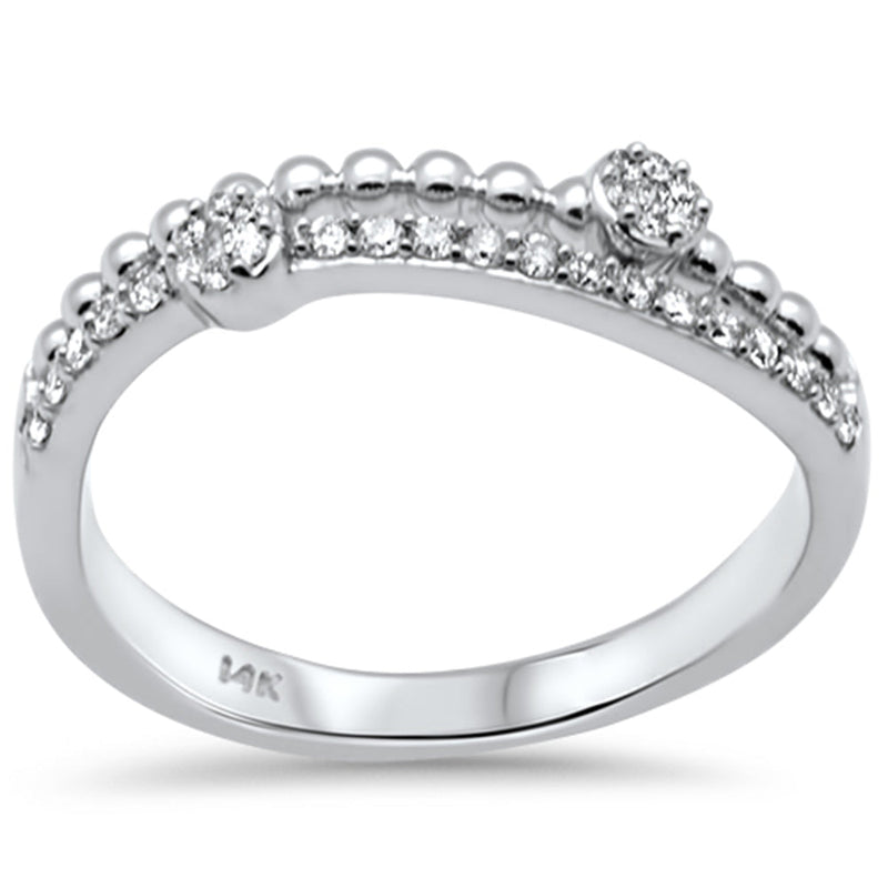 SPECIAL! .19ct G SI 14K White Gold Diamond Beaded Band Ring  Size 6.5