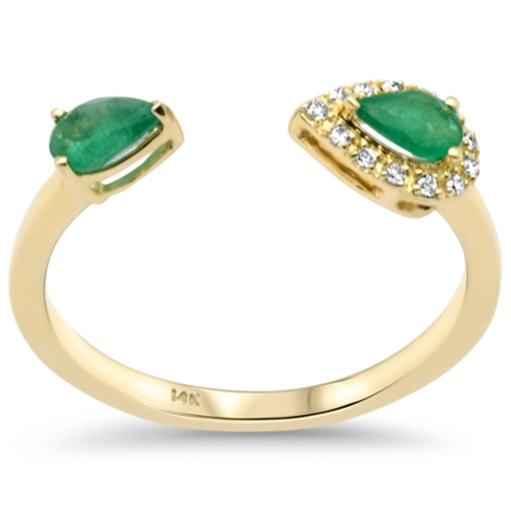 SPECIAL! .41ct G SI 14K Yellow Gold Diamond & Natural Emerald Gemstones Open Band Ring Size 6.5
