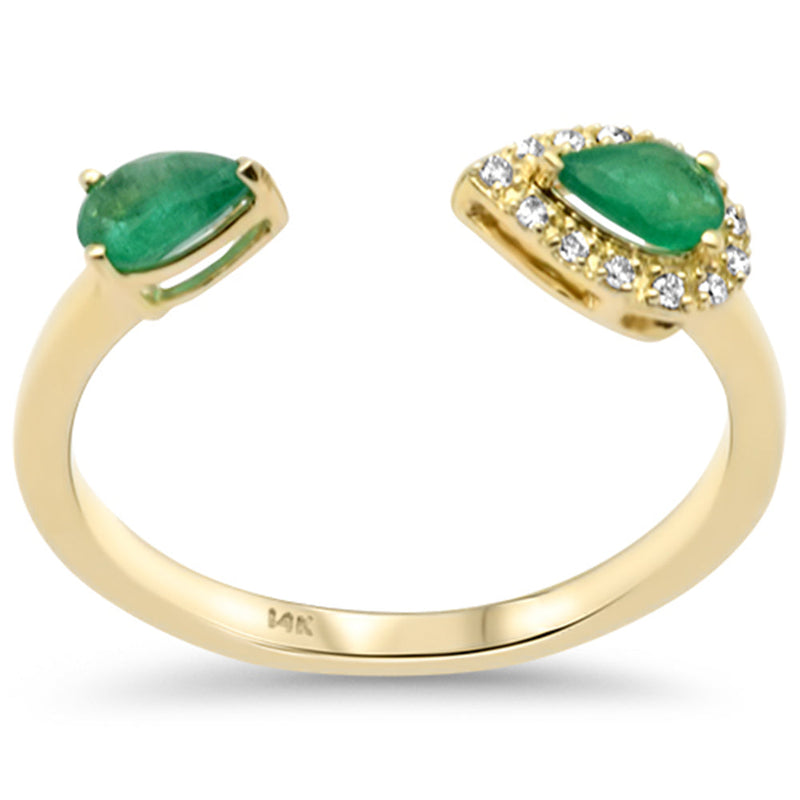 SPECIAL! .41ct G SI 14K Yellow Gold Diamond & Natural Emerald Gemstones Open Band Ring Size 6.5