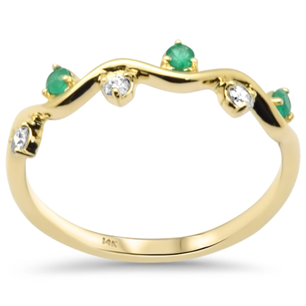 .20ct G SI 14K Yellow Gold Diamond & Emerald Gemstones Band Ring Size 6.5
