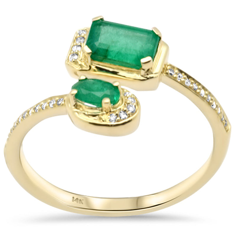 SPECIAL! .72ct G SI 14K Yellow Gold Diamond & Natural Emerald Gemstones Open Band Ring Size 6.5