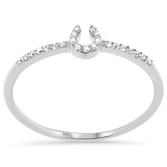 .06ct G SI 14K White Gold Diamond Horeshoe Band Ring Size 6.5