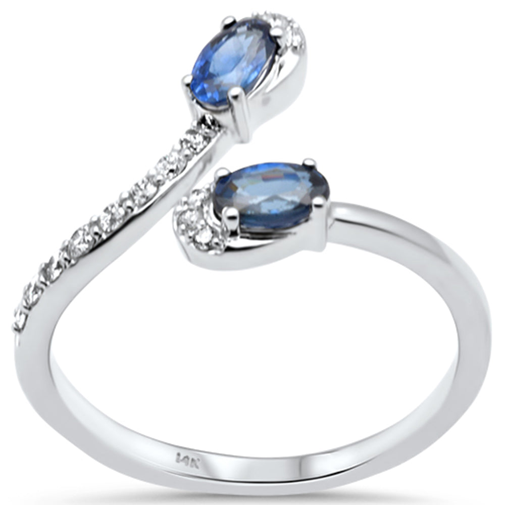 SPECIAL! .76ct G SI 14K White Gold Diamond & Blue Sapphire Gemstones Open Band Ring  Size 6.5