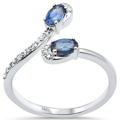 SPECIAL! .76ct G SI 14K White Gold Diamond & Blue Sapphire Gemstones Open Band Ring  Size 6.5