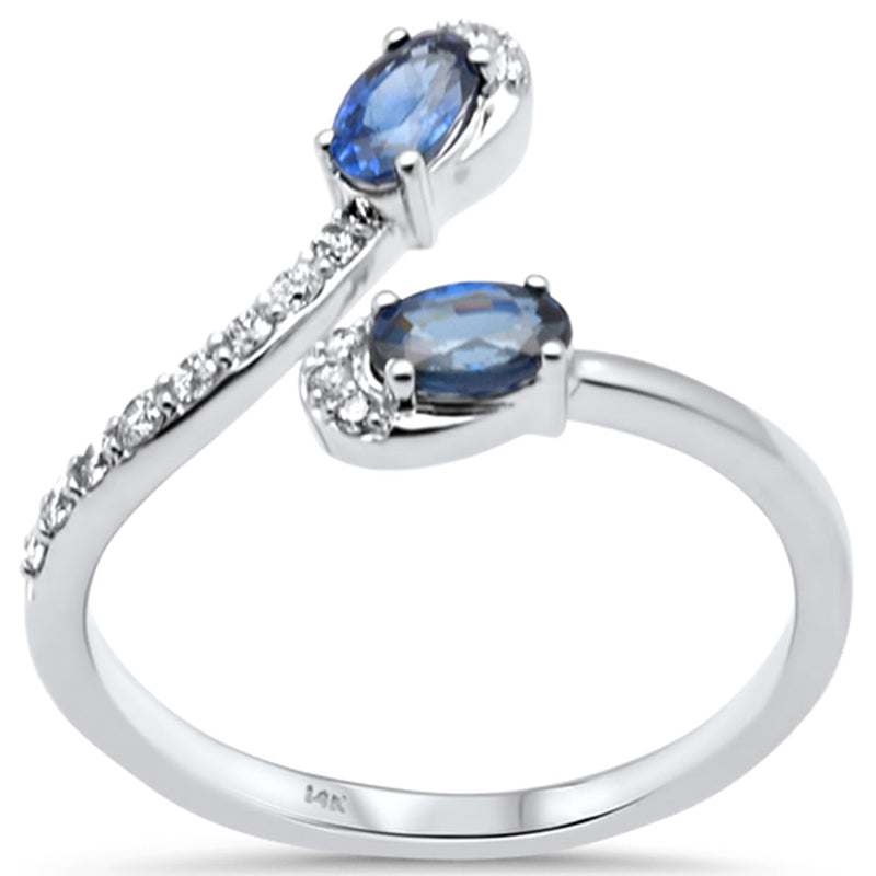 SPECIAL! .76ct G SI 14K White Gold Diamond & Blue Sapphire Gemstones Open Band Ring  Size 6.5