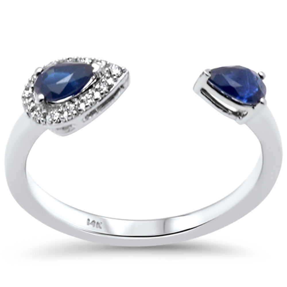 SPECIAL! .57ct G SI 14K White Gold Diamond & Blue Sapphire Gemstones Open Band Ring  Size 6.5