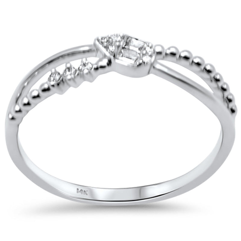 .09ct G SI 14K White Gold Round & Baguette Diamond Band Ring  Size 6.5