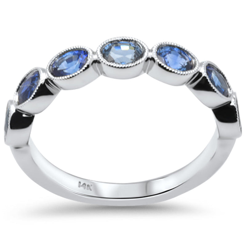 SPECIAL! 1.58ct G SI 14K White Gold Blue Sapphire Gemstones Band Ring  Size 6.5