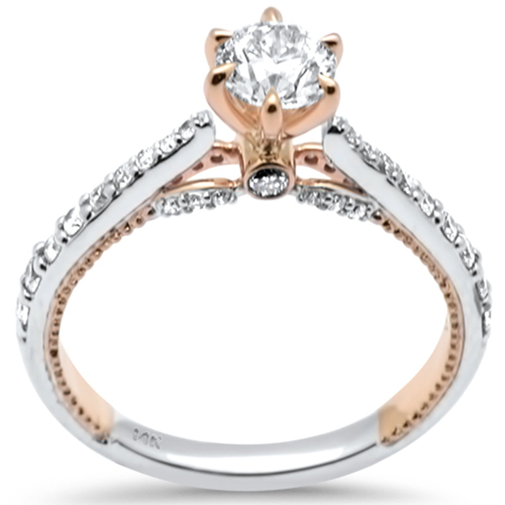 SPECIAL! .88ct G SI 14K Two Tone Round Shape Diamond Engagement Ring Size 6.5