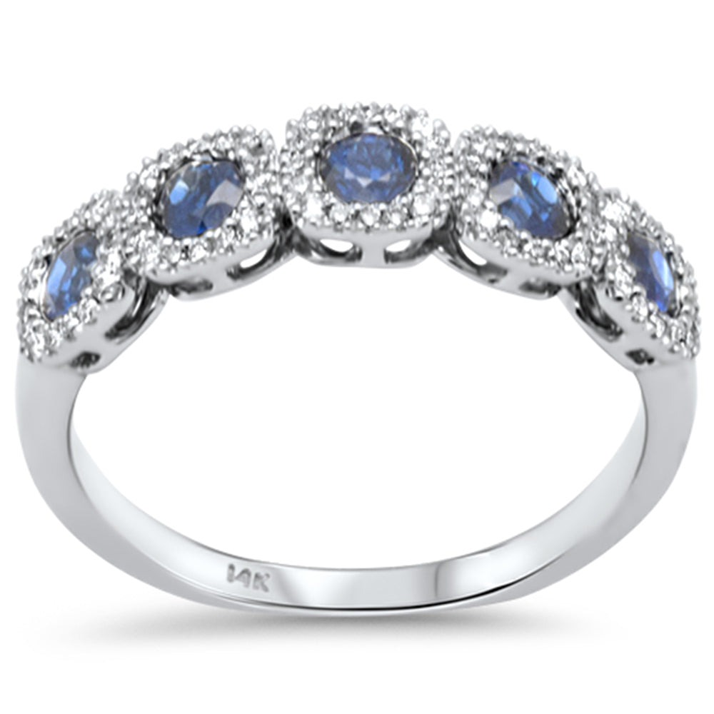 SPECIAL!.76ct G SI 14K White Gold Diamond & Blue Sapphire Gemstones Band Ring Size 6.5