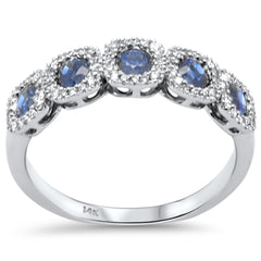 SPECIAL!.76ct G SI 14K White Gold Diamond & Blue Sapphire Gemstones Band Ring Size 6.5