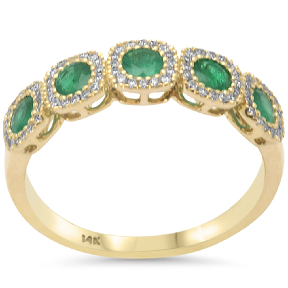 SPECIAL!.79ct G SI 14K Yellow Gold Diamond & Emerald Gemstones Band Ring Size 6.5
