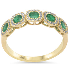 SPECIAL!.79ct G SI 14K Yellow Gold Diamond & Emerald Gemstones Band Ring Size 6.5