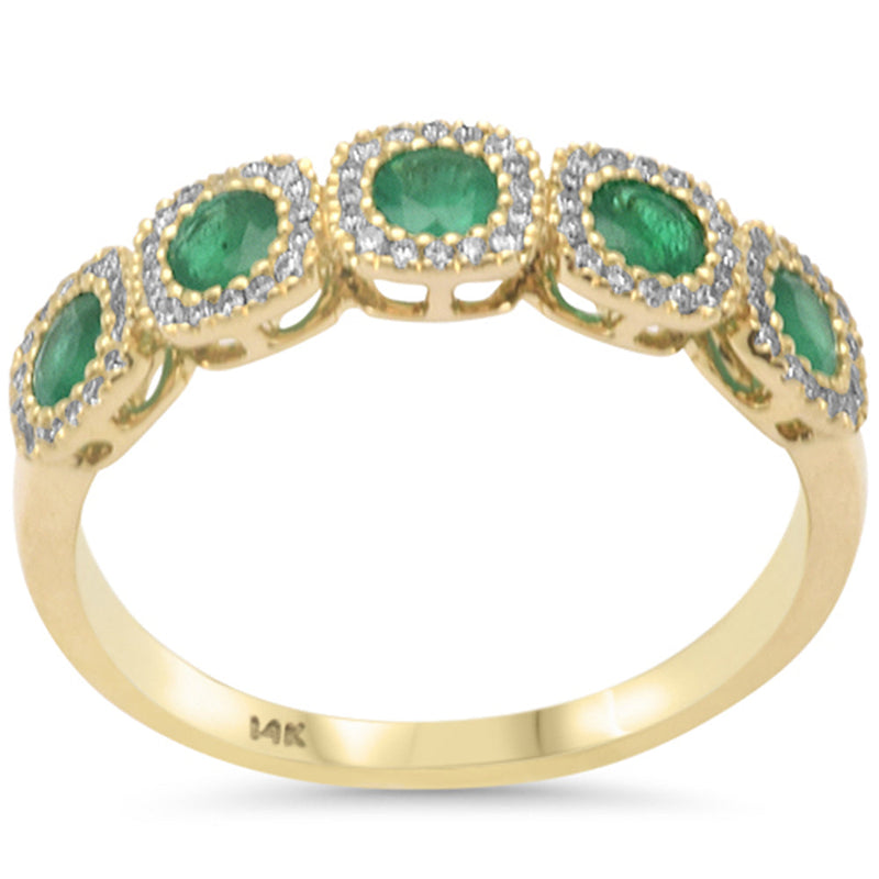 SPECIAL!.79ct G SI 14K Yellow Gold Diamond & Emerald Gemstones Band Ring Size 6.5