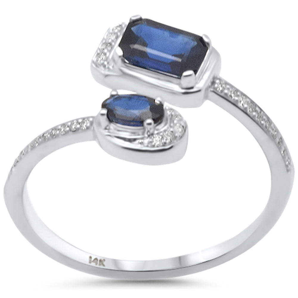 SPECIAL!1.00ct G SI 14K White Gold Diamond & Blue Sapphire Gemstones Open Band Ring Size 6.5
