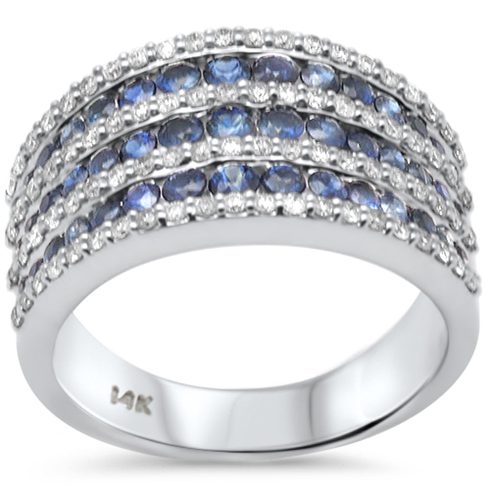 SPECIAL! 1.68ct G SI 14K White Gold Diamond & Blue Sapphire Dome Band Ring Size 6.5
