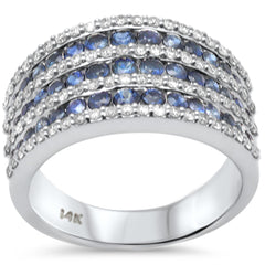 SPECIAL! 1.68ct G SI 14K White Gold Diamond & Blue Sapphire Dome Band Ring Size 6.5