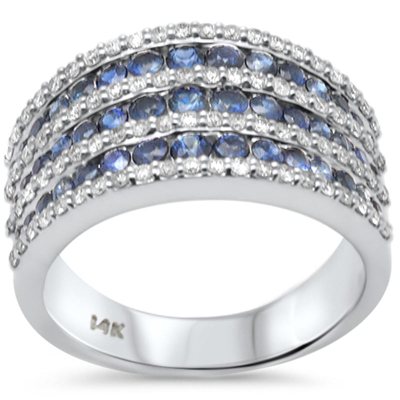 SPECIAL! 1.68ct G SI 14K White Gold Diamond & Blue Sapphire Dome Band Ring Size 6.5