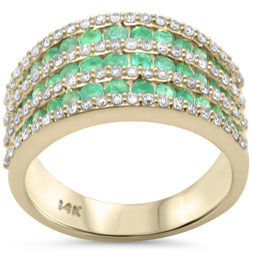 SPECIAL! 1.36ct G SI 14K Yellow Gold Diamond & Emerald Gemstones Dome Band Ring Size 6.5
