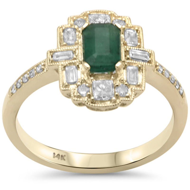 SPECIAL! .97ct G SI 14K Yellow Gold Diamond & Emerald Gemstones Ring Size 6.5