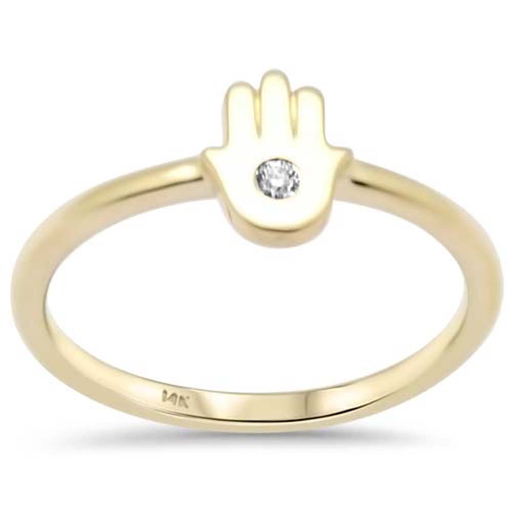 .02ct G SI 14K Yellow Gold Diamond Hamsa Band Ring Size 6.5