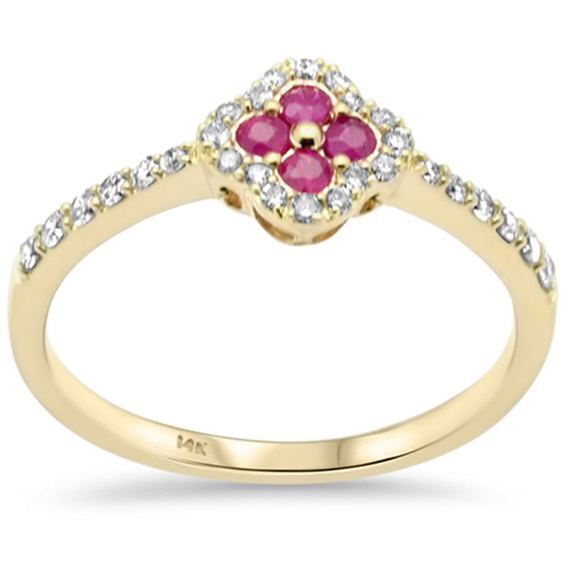 SPECIAL! .41ct G SI 14K Yellow Gold Diamond & Ruby Flower Ring Size 6.5