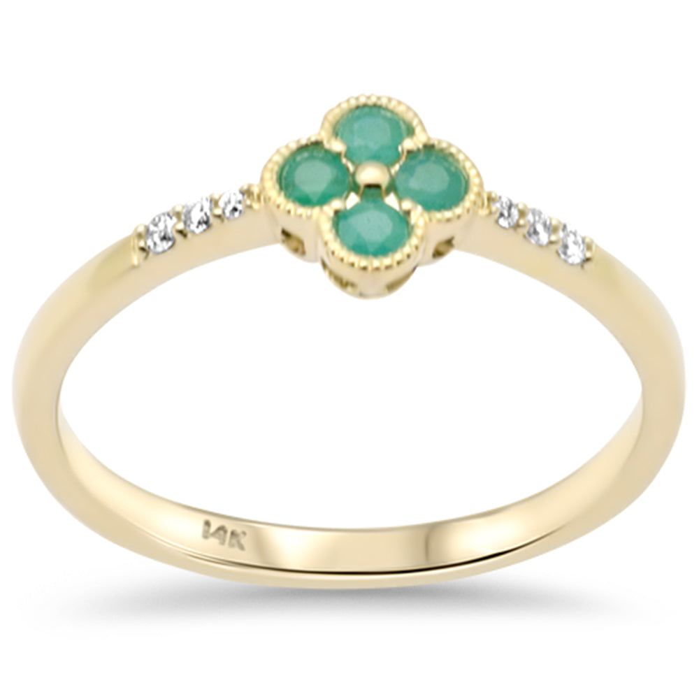 SPECIAL! .19ct G SI 14K Yellow Gold Diamond & Emerald Gemstones Ring Size 6.5
