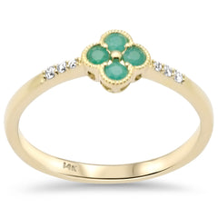 SPECIAL! .19ct G SI 14K Yellow Gold Diamond & Emerald Gemstones Ring Size 6.5