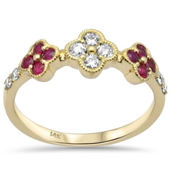 SPECIAL! .50ct G SI 14K Yellow Gold Diamond & Ruby Flower Ring Size 6.5